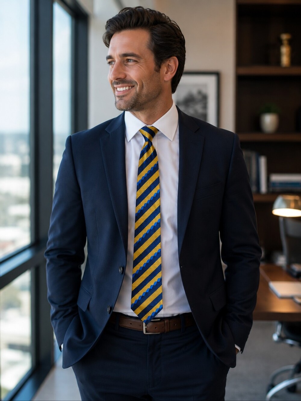 EMILIO ROMANO Silk Striped Blue and Yellow Tie
